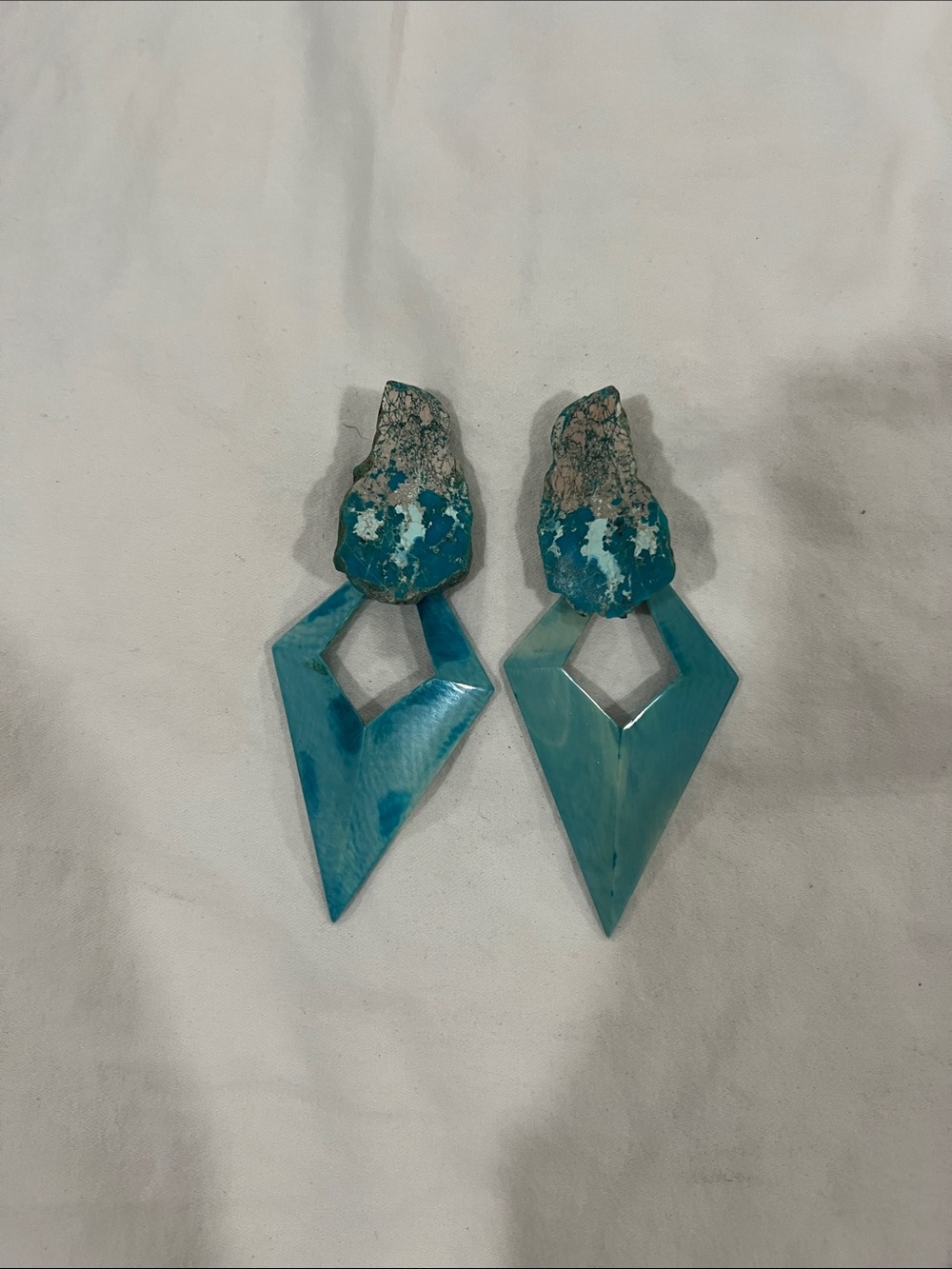 Never worn! Stephen Dweck Turquoise and dyed Ivory Statement Geometric Earring